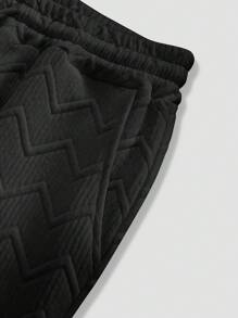 Manfinity Homme Bộ áo thun và quần short họa tiết trơn màu dành cho nam, trang phục ấm áp - màu đen - Xem 8