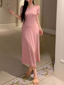 DAZY Bộ đồ ngủ dài tay thắt eo họa tiết hoa Ditsy dành cho nữ - Hồng - Xem 5