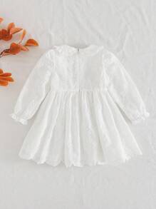 Cozy Pixies Baby Mädchen einfarbiges Kleid mit gesticktem Grafik-Peter-Pan-Kragen, Langarm und Taillenzug