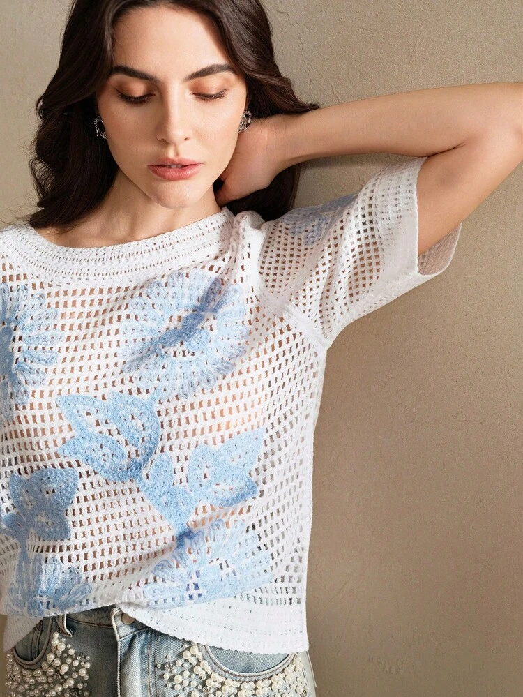 Fashionable Unique Hollow Out Short Sleeve Top