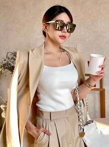 DAZY Women's Tight-Fitting Transformable Collar Knit Top, Business Casual - White - View 4