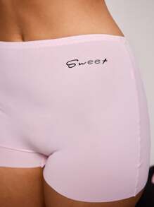 SHEIN 女士高弹力休闲字母印花舒适三角裤，夏季 - 粉色 - 查看 5