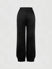 SHEIN MOD Women's Black Button Decorated Elegant Sweater And Knit Pants Set In Fall/Winter