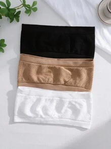 SHEIN 3件套休闲舒适简约无缝纯色无钢圈褶皱无衬里女士文胸套装 - 彩色 - 查看 2