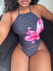 Alexandranx Tankini de traje de baño de mujer con estampado floral y tirantes finos