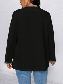 EMERY ROSE 大码女式休闲百搭装饰链条西装外套 - 黑色 - 查看 2