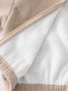 男童厚羊毛连帽夹克，卡其色，连帽拉链运动衫，休闲上衣，适合春、夏、秋、冬、返校、花园、海滩、生日 - 卡其色 - 查看 6