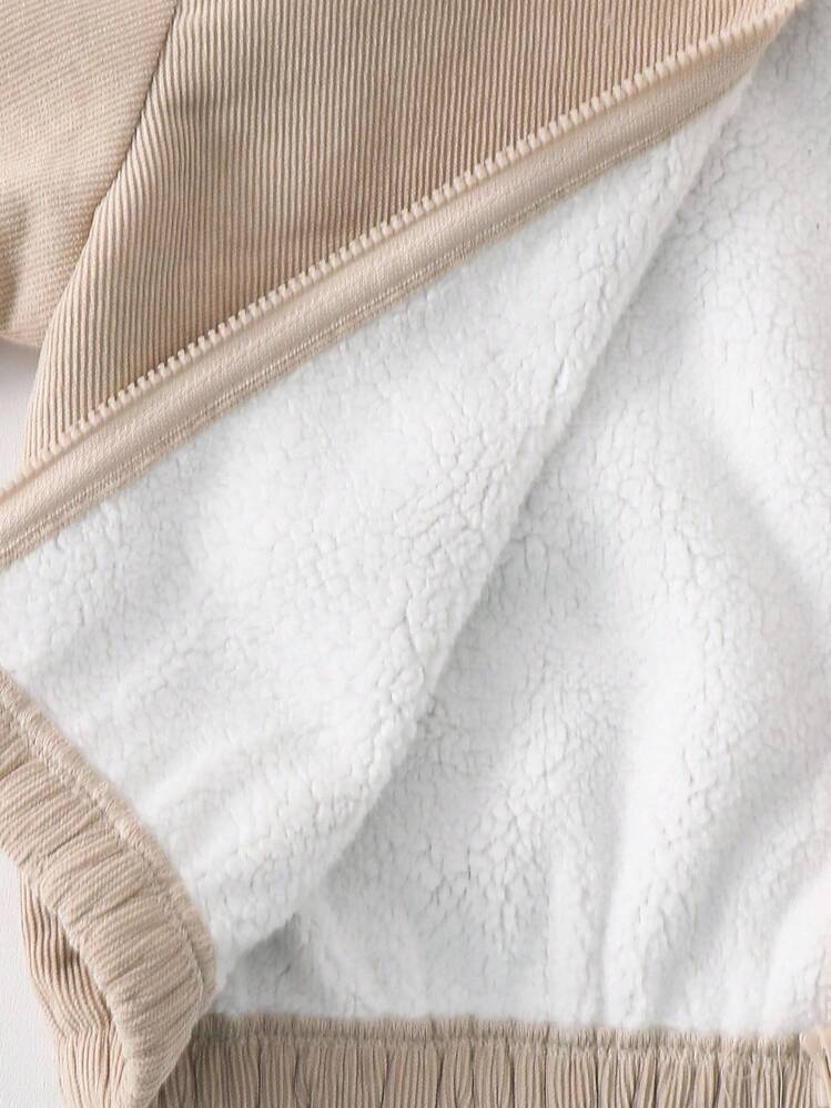 男童厚羊毛连帽夹克，卡其色，连帽拉链运动衫，休闲上衣，适合春、夏、秋、冬、返校、花园、海滩、生日 - 卡其色 - 查看 6