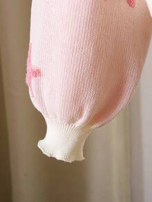 Tween Girls Cardigan Sweater, Starfish Jacquard Pattern, Pink, Suitable For Autumn, Winter, Spring, Layering With Skirts - Pink - View 5