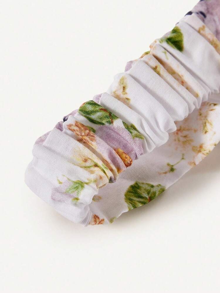 Cozy Pixies 2pcs/Set Baby Purple Bow Headband And Floral Socks Booties Set (1 Pair Booties + 1 Headband), Suitable For Newborns, Can Be Used As Gift Set - Multicolor - View 9