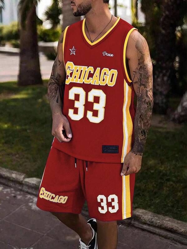 Manfinity Homme Men's Letter & Number Print Tank Top And Shorts Set