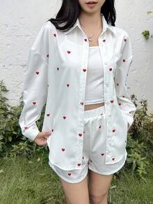 SHEIN 3件套青少年女孩休闲白色宽松衬衫、背心和裤子套装 - 白色 - 查看 3