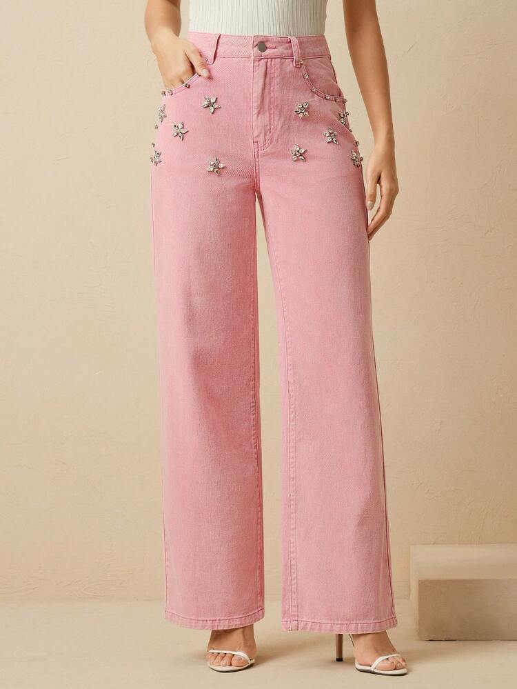 Fashionable Straight-Leg Fuchsia Women's Denim Jeans