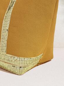 SHECARRY Women's Sequin Patchwork Large Capacity Fashion Tote Bag - Khaki - View 5