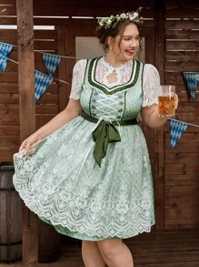 SHEIN Frenchy Vestido verde con cordones de talla grande para Oktoberfest, Dirndl - Verde - Ver 1