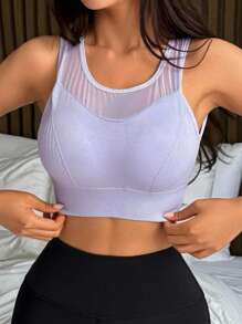 DAZY Mesh Patchwork Sleeveless Slightly Gathered Pullover Sports Bra For Women Lingerie For Women - Blue - View 5