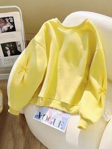 Resyla Maglione comodo da donna con girocollo, maniche lunghe e motivo ricamato a lettere - Giallo - Visualizzare 2