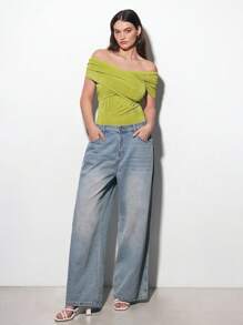 Maija Plus Size Women Casual Basics Off Shoulder Criss-Cross Bodysuit, St. Patty's Day - Mint Green - View 6