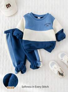 Cozy Pixies 2pcs Baby Boy Knit Soft Crew Neck Long Sleeve Pullover Sweatshirt And Elastic Waist Cuffed Pants Set Fall Winter - Multicolor - View 1