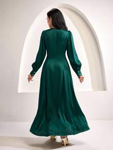 Veilorie Lace-Up, Waist-Cinching, Slimming Elegant Cocktail Dress With Sophisticated Design - Dark Green - View 7