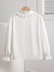 春秋新款彼得潘领3D蝴蝶结长袖宽松白衬衫甜美百搭学院风 - 白色 - 查看 2