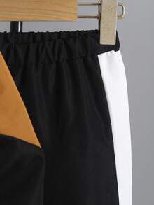 2件套男童休闲拼色连帽运动衫和裤子运动服套装，秋季 - 白色 - 查看 6