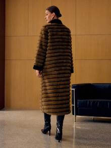 MOTF PREMIUM CONTRAST TRIM SNAP BUTTON FAUX FUR COAT - Brown - View 4