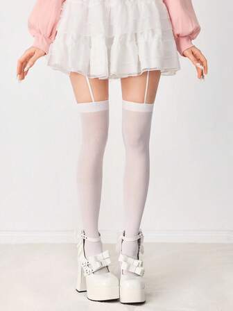 Grunge Punk 1 par de calcetines suspensores versátiles de estilo gótico color negro oscuro