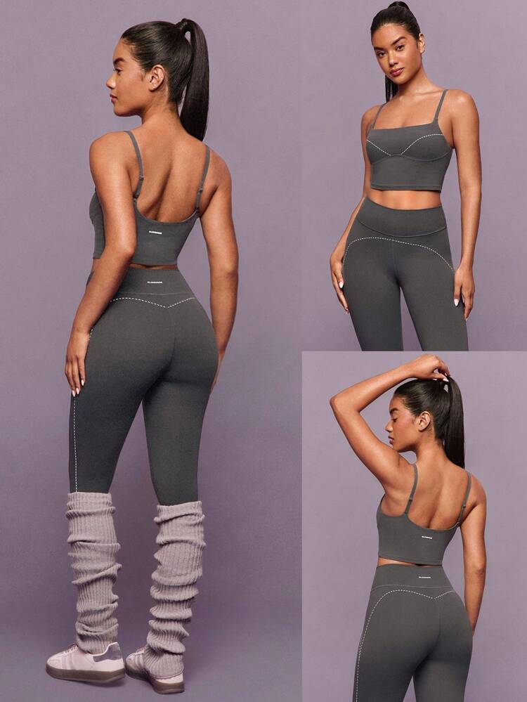 FeatherFit™ Glow Maker Soft Stretchy Sweat-Wicking Contrasting Dotted Line Removable Cups Adjustable Straps Bust-Enhancing Seam Active Tank Low-Impact Yoga Pilates Studio Gym Daily Active  Spring Summer