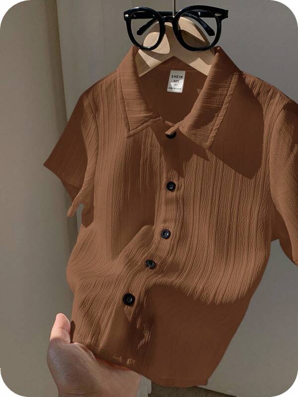 1 Piece Young Boy Casual College Comfortable With Turn-Up Collar Loose Short-Sleeved Shirt Suitable For Commuting To School Daily Casual College Suitable For Back To School Suitable For Birthday Parties, Parties, Performances, Weddings, Baptisms, Back To School Daily Suitable For School Suitable For Travel Suitable For Sports Suitable For Spring And Summer