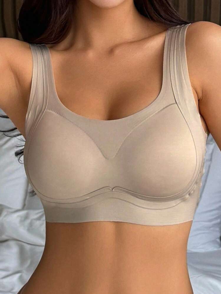 DAZY 纯色无缝加厚无钢圈文胸，女士内衣 - 灰色 - 查看 3