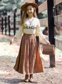 SHEIN 女孩滿版印花紙袋腰半身裙 - 彩色 - 查看 6