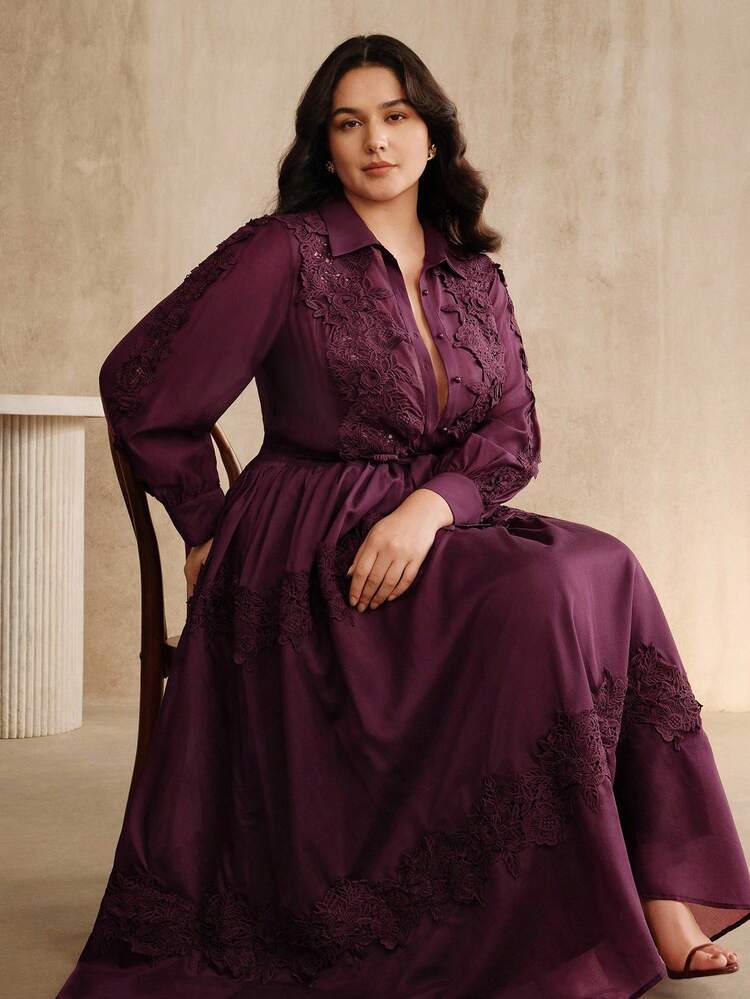 エレガントなファッションロマンチックなデートバカンス レース パッチワーク 中空 フローラル カラー ブラウス リボン フレアヘム マキシスカート レディース 2点セット