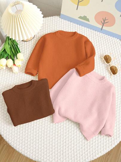 Baby Girl Cute Pumpkin Color, Party, Casual Minimalist Cream Pink, Caramel Orange Pumpkin, Deep Brown Gingerbread Color, Loose Crew Neck Long Sleeve Sweater Suitable For Autumn/Winter, Spooky Season, Autumn For Easy Comfort, Autumn Layers For Baby & Girls, Stylish Baby Girl, Casual Wear, Fall Sweaters