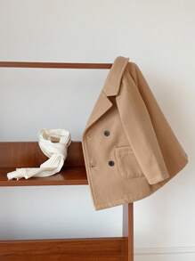 2pcs Unisex Baby Casual Khaki Jacket With White Scarf, Baby Boy & Baby Girl Autumn/Winter Back To School Fashion Fall