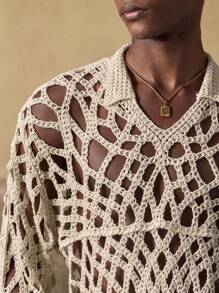 AKNOTIC Business Casual 男士钩针编织花卉图案休闲宽松长袖针织上衣，适合夏季、秋季、度假、日常穿着、派对、情侣装，男士礼物 - 彩色 - 查看 2