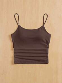 SHEIN PETITE Women's White Tight Round Neck Breathable Basic Camisole Women's Tops Braless Tank Tops - Brown - View 9