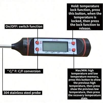 Digital Meat Thermometer For Cooking Food, Kitchen, BBQ, With Probe For Water, Milk, Oil, Liquid, Oven Temperature Measurement, For Large Restaurant Kitchen, Digital Temperature Sensor Instrument