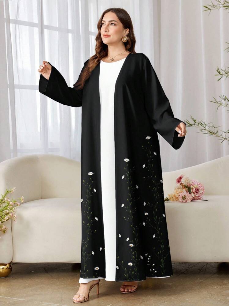 Al Najma 大码女式宽松长款休闲喇叭袖阿拉伯长袍 - 黑色 - 查看 6