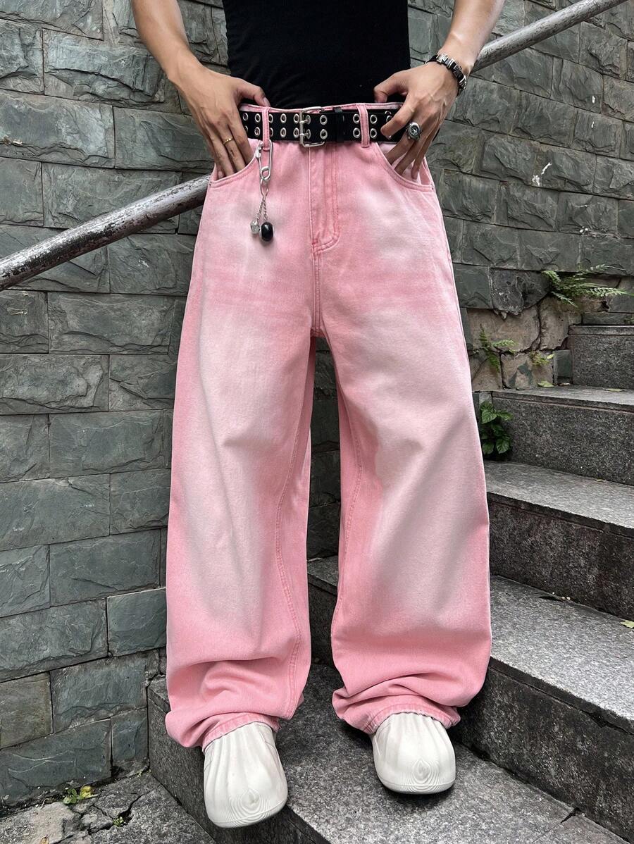 Manfinity EMRG 男士休闲宽松口袋牛仔裤 - 粉色 - 查看 1