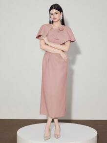 Modelyn Women's Elegant Midi Dress With 3D Floral Texture