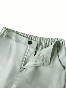 SHEIN 2pcs/Set Teen Boy Gentleman Suit, Mint Green Chest Panel Contrast Slim Fit Vest + Shorts, Elegant Formal Outfit For Birthday, Wedding, Graduation, Party, Wedding Guest, Pageboy, Ring Boy, School, Campus, College - Mint Green - View 6