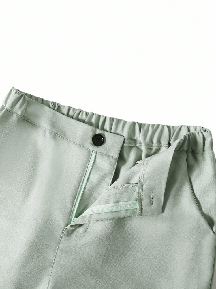 SHEIN 2pcs/Set Teen Boy Gentleman Suit, Mint Green Chest Panel Contrast Slim Fit Vest + Shorts, Elegant Formal Outfit For Birthday, Wedding, Graduation, Party, Wedding Guest, Pageboy, Ring Boy, School, Campus, College - Mint Green - View 6