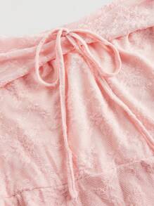 SHEIN MOD فستان ماكسي أنيق بتصميم كتف مكشوف من الدانتيل باللون الوردي الفاتح، مناسب للسهرات والمناسبات الخاصة كرأس السنة وعيد الحب والخروجات اليومية والعطلات الهادئة - وردي فاتح - مشاهدة 3