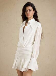 Briarwyn Đầm dài tay thanh lịch xếp ly phía trước màu trơn dành cho nữ - trắng - Xem 7