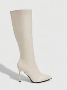 CUCCOO SZL Silver Gray Fashionable Women's Knee-High Heeled Boots - White - View 3