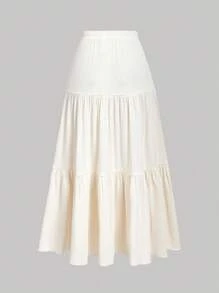 SHEIN MOD 2 件套：修身长袖方领上衣和层叠百褶裙，日常休闲装，白色裙子和上衣套装，奶油色两件套，夏季两件套裙，女士 2 件套裙，层叠裙套装，女士秋季服装 - 白色 - 查看 10