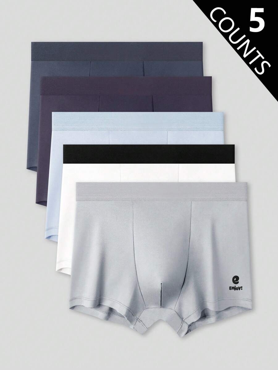 5件装男士舒适柔软弹力字母印花平角内裤 - 彩色 - 查看 1