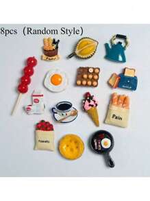 SHEIN 6 magneți de frigider, magneți de frigider cu alimente 3D, magneți decorativi drăguți, magneți de frigider personalizați, potriviți pentru table albe de bucătărie și birou, dulapuri de depozitare și mașini de spălat vase, decorare bucătărie, decorare casă, cadouri de Ziua Mamei