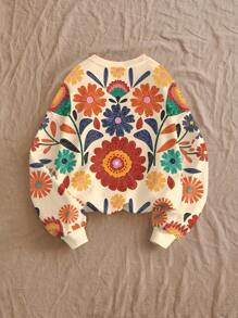 EMERY ROSE 大码女式休闲复古花卉印花长袖圆领运动衫，适合秋冬季 - 彩色 - 查看 2